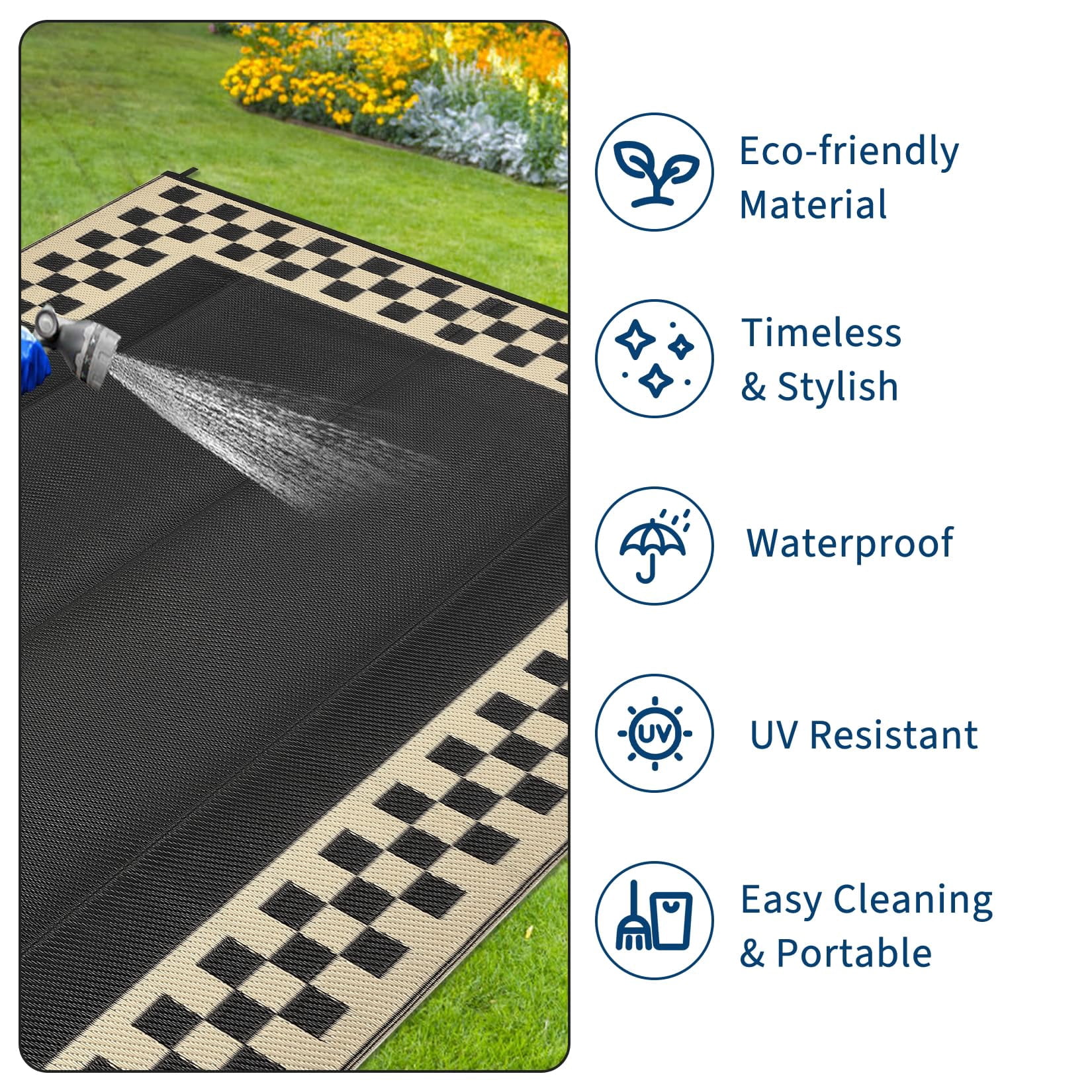 Outdoor Rug, Waterproof Reversible Patio Rug, Extra Large Plastic Straw Area Rug for Camping, RV, Backyard