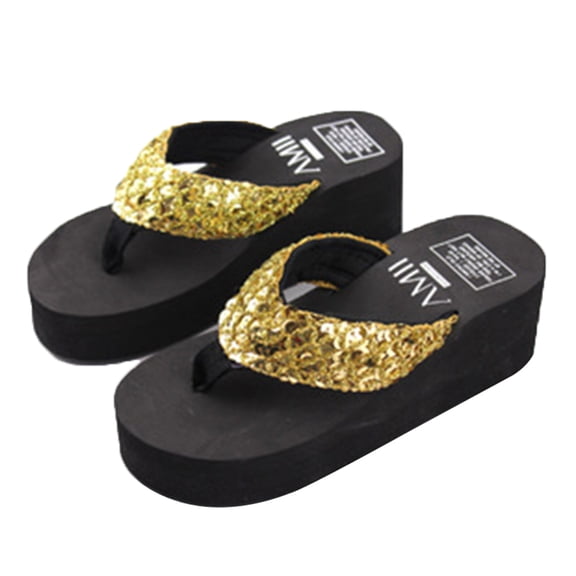 GOOHOCHY Heeled Sequined Slippers Shiny Thong Sandals Miss 24.00X9.00X5.00CM