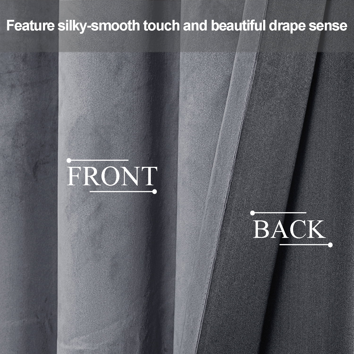 JIUZHEN Super Soft Grey Velvet Curtains 120 inch, Room Darkening Smooth Hand-Feeling Durable Curtains Thermal Insulated Privacy Protection for Parlor Living Room/Bedroom, 2 Panel with Tiebacks
