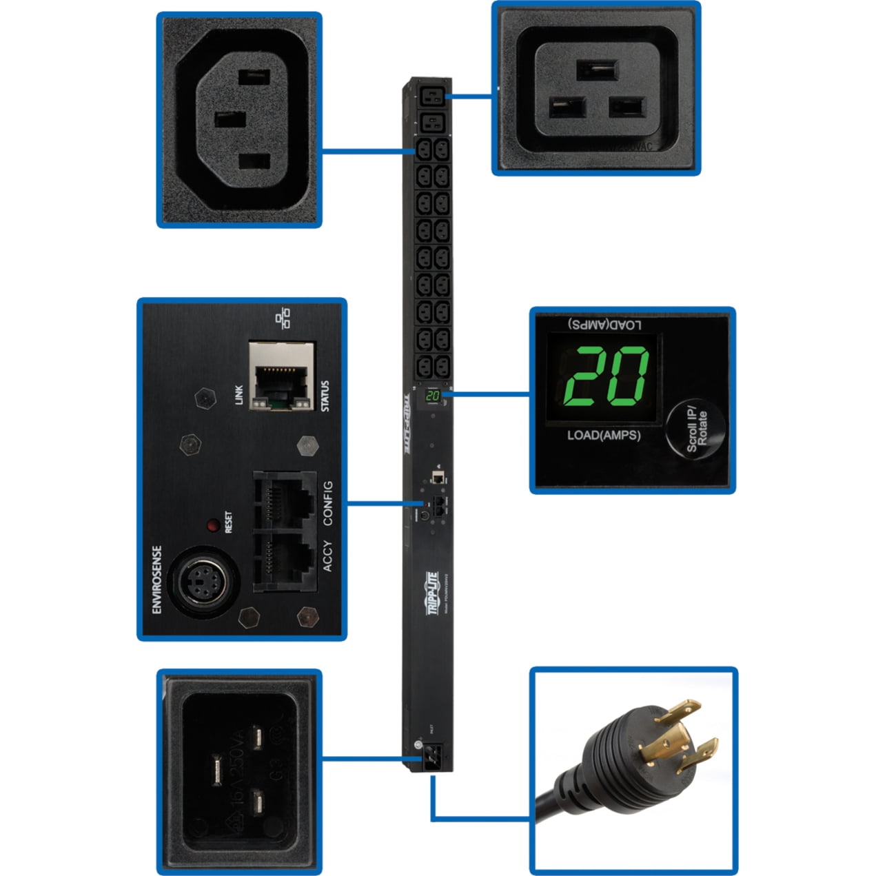 Tripp Lite PDU Monitored 200V-240V 20A 18 C13; 2 C19 C20 Vertical 0URM ...