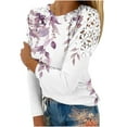 thumbnail image 2 of Royisotas Summer Women Tops Casual Floral Graphic Long Sleeve Pink Women Shirts Lace Splicing Crew Neck Loose Fashion T Shirts, 2 of 4