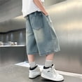 thumbnail image 6 of Tfken Summer Denim Shorts For Boys Daily Wear Holiday Elastic Waist Denim Shorts With Pockets Loose Comfortable Wide Leg Kids Comfy Clothes Size 7-8 Years Blue, 6 of 6