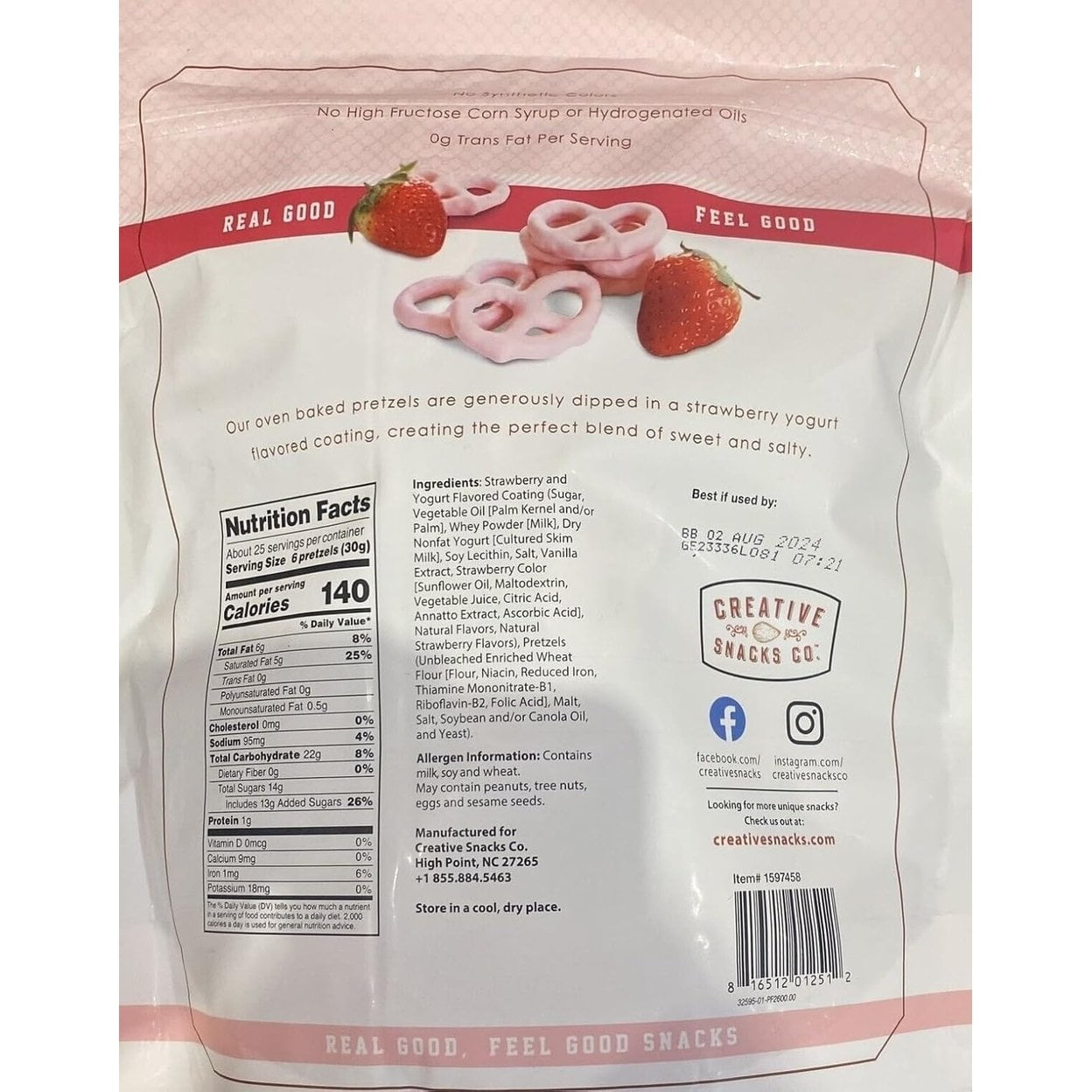 Creative Snacks Co Strawberry and Yogurt Pretzels 26 Ounce