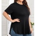 thumbnail image 3 of Daystry Womens Short Sleeve Casual Loose Fit Flare Swing Tunic Tops Round Neck Jersey Plit Side T-Shirt Plus Size Black XL, 3 of 9
