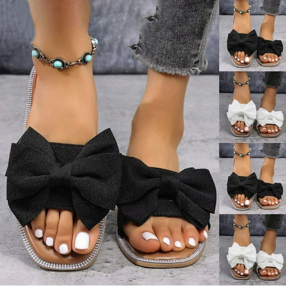 HaiMao Women's Bow Sandals Clearance Fancy Open Toe Slip On Slide Sandals White 9.5(43)