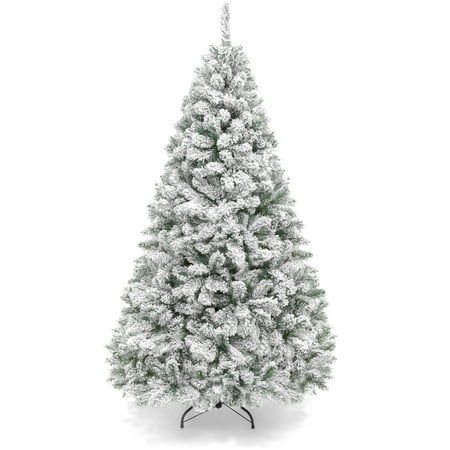 Best Choice Products 7.5ft Snow Flocked Christmas Tree, Premium Holiday Pine Branches, Foldable Metal Base