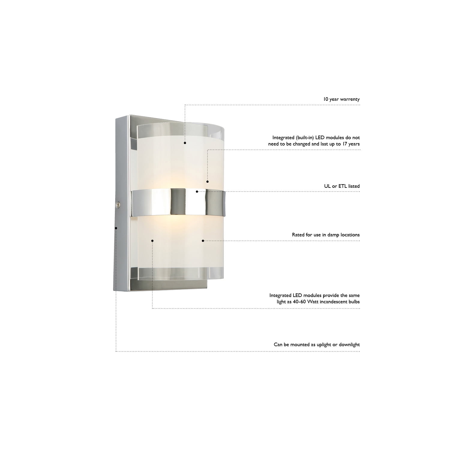 Haswell Integrated LED 4-Light Indoor Bathroom Vanity Light Frosted Glass for Over the Mirror, Polished Chrome – Design House, WM157779