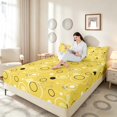 thumbnail image 3 of Manfei Cute Geometric Star Queen Sheets, Circular Dot Queen Sheet Sets, Yellow Black White, Colorful Stars Reversible 4 Pieces1 Flat Sheet + 1 Fitted Sheet + 2 Pillowcases, 3 of 6