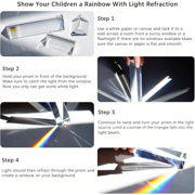 XUBIYM 2.5Inch/ 60Mm Equilateral Crystal Prisms Set, Crystal Triangular Prism Optical Prisms Glass Physics Teaching Refracted Light Spectrum Rainbow Maker Photography Props