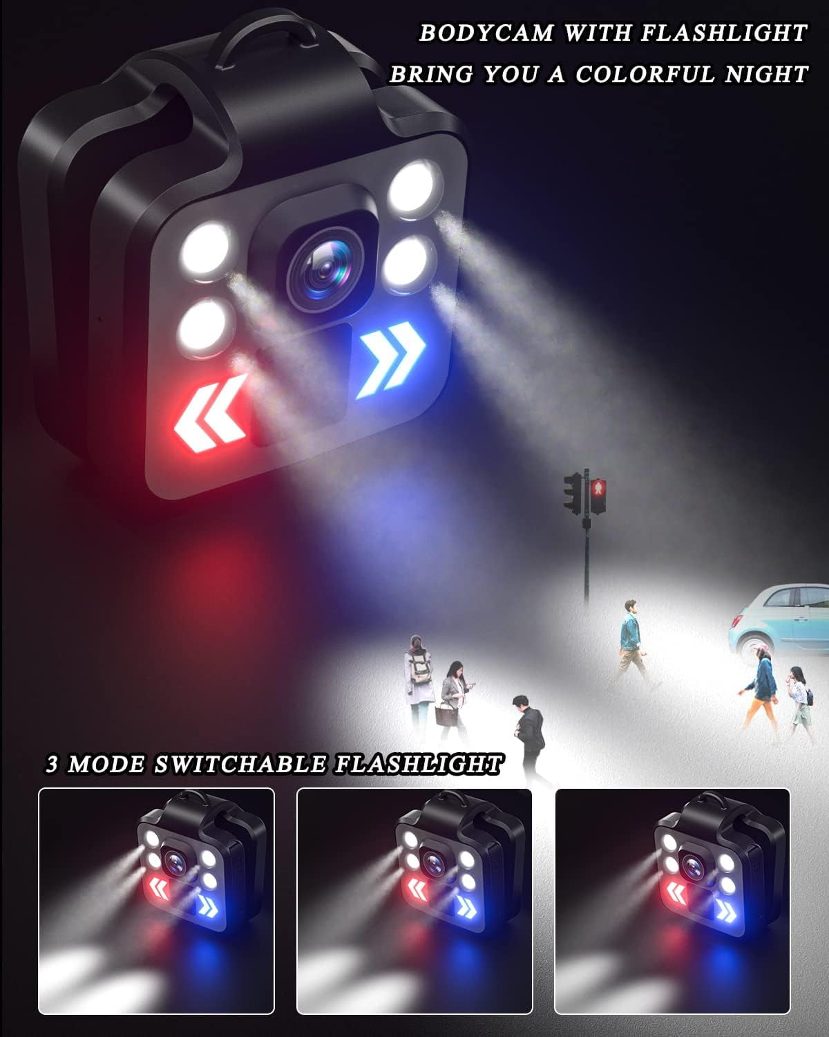 Body Camera with Audio & Video Recording - 1080P Mini Small Portable Sport 64G Cam Recorder - Flashlight Headlamp Waterproof Cam- for Child Pet Home Outdoor Fishing Camping (With Magnetic Lanyard)