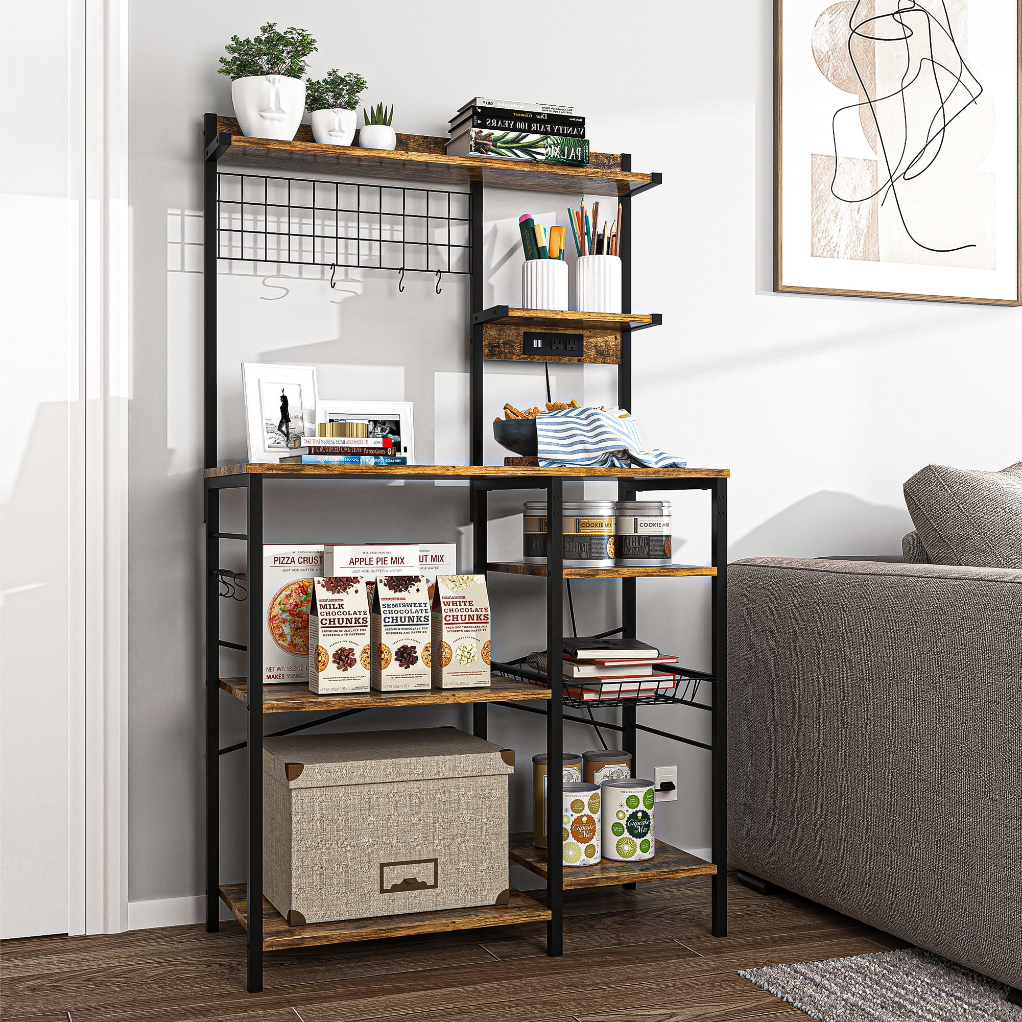 Kadyn Multifunctional Kitchen Storage Shelf, Modern Storage Rack with 8 S-shaped Removable Hooks, Storage Rack Organizer for Kitchen, Brown Kadyn Multifunctional Kitchen Storage Shelf, Modern Storage Rack with 8 S-shaped Removable Hooks, Storage Rack Organizer for Kitchen, Brown