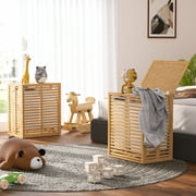 VEIKOUS Foldable Laundry Hamper, Sturdy Bamboo Laundry Basket w/ Lid and Liner Bag, Natural