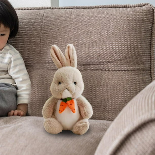 Conejo de peluche Muñeca Simulación Conejos Cojín Bufanda de zanahoria Animales de peluche suaves Juguetes blandos para Niñas Cama Beige Soledad Muñeco de conejo de peluche
