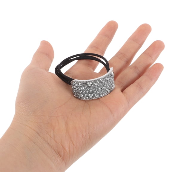 OULII 4Pcs Elastic Black Rhinestone Hair Ties Ponytail Holders for Everyday Style and Travel