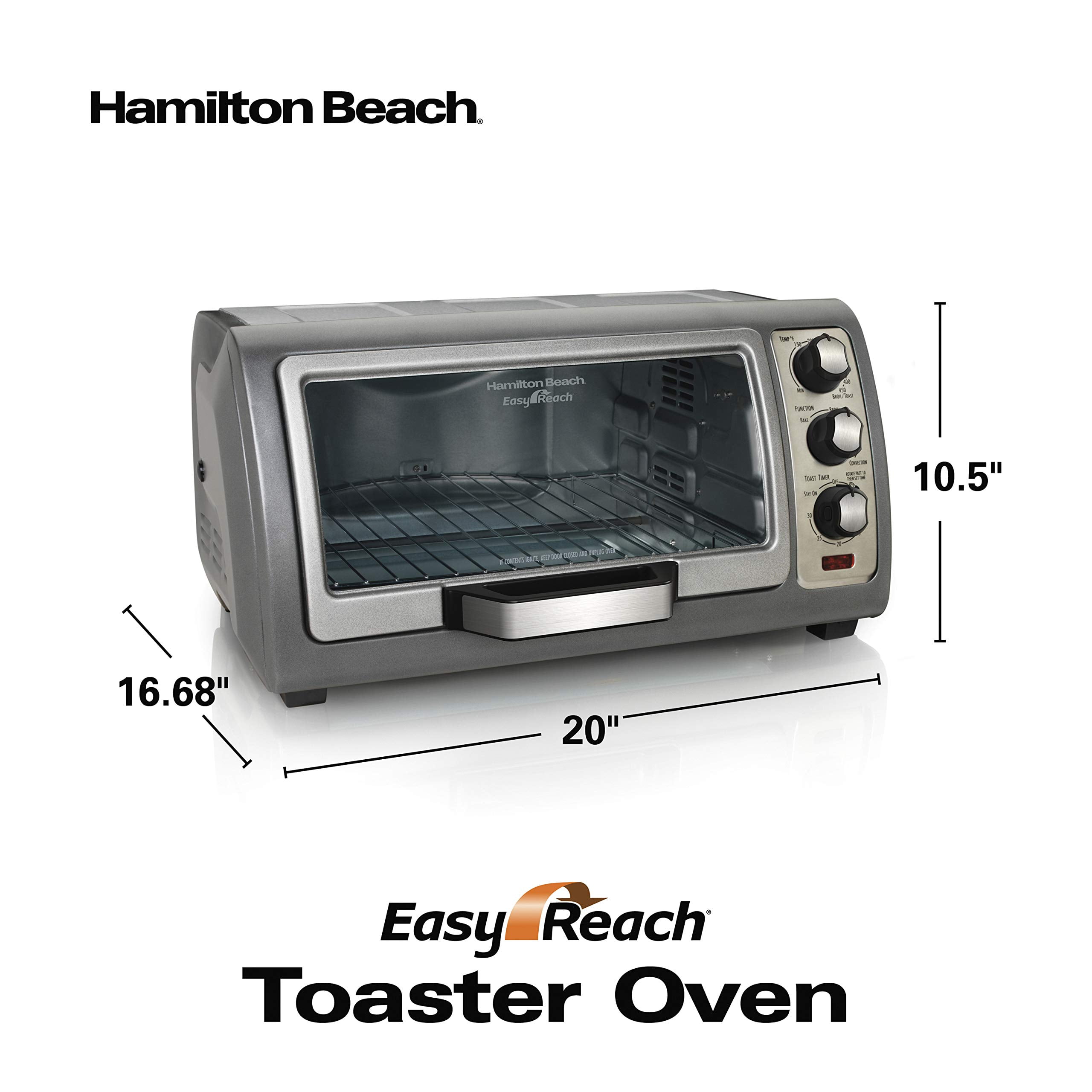 Hamilton Beach Countertop Toaster Oven Easy Reach 6 Slice Convection Bake  31331