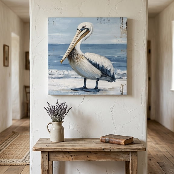 Ships Next Day Canvas Wall Art 12"x12", Coastal Pelican Wood Framed Canvas Print Painting, Modernism Art Oil Painting Birds Ready to Hang Small Picture Wall Decor for Home Kitchen Dining Room Office