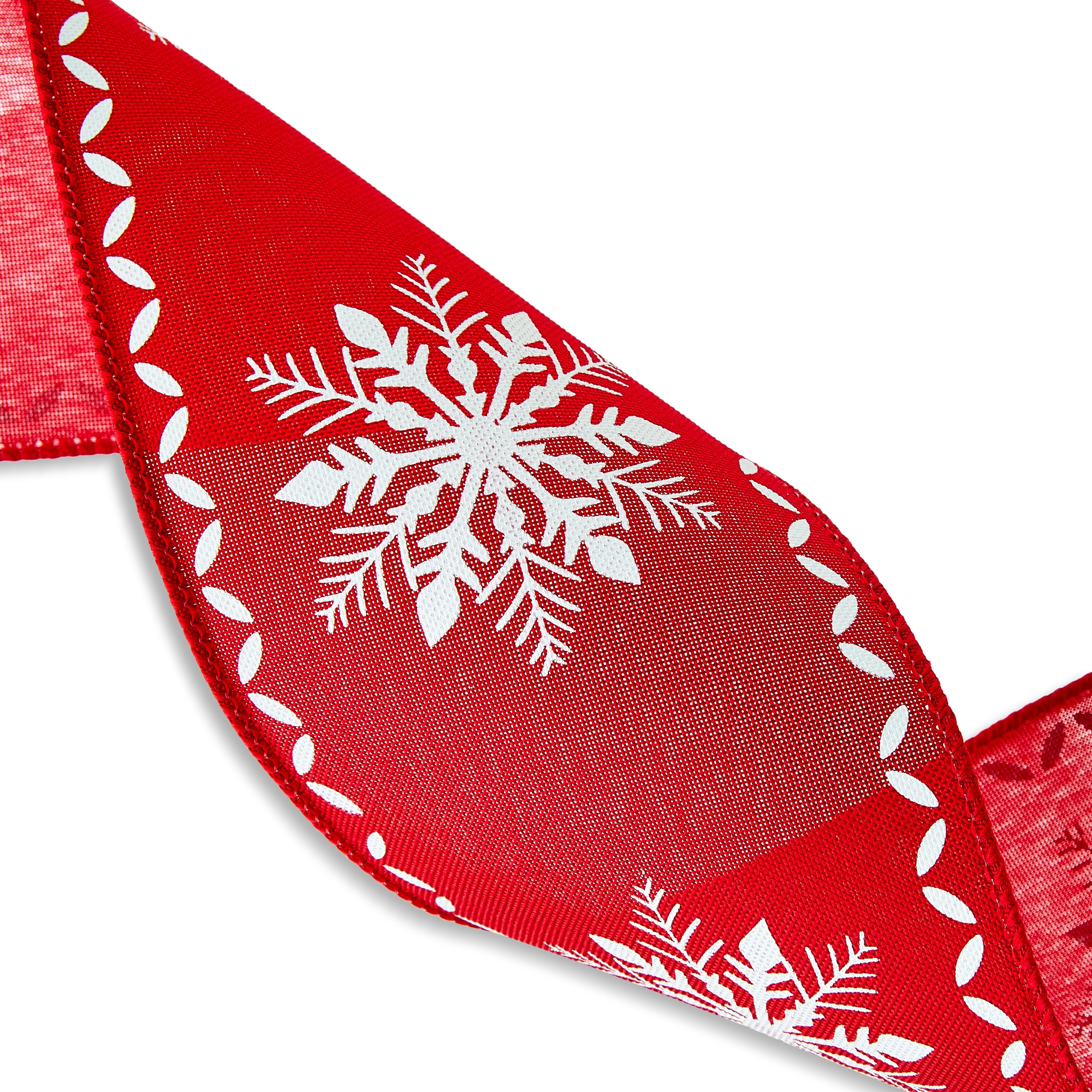 Lot De 3 Rubans De Noël Holiday Time - Flocons De Neige Rouge Et Blanc - 1,5" X 9 Pieds - Polyester