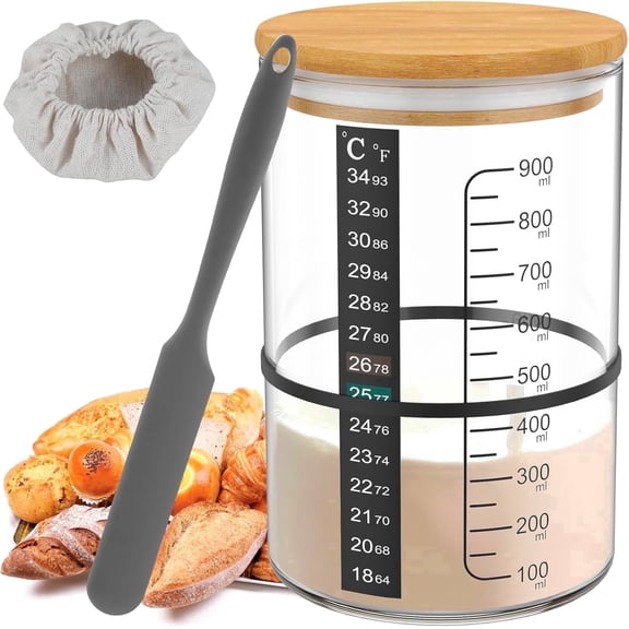 Sourdough Starter Jar Kit, Glass Sourdough Starter Kit, Wooden Lid Cloth Cover, Bread Baking Supplies