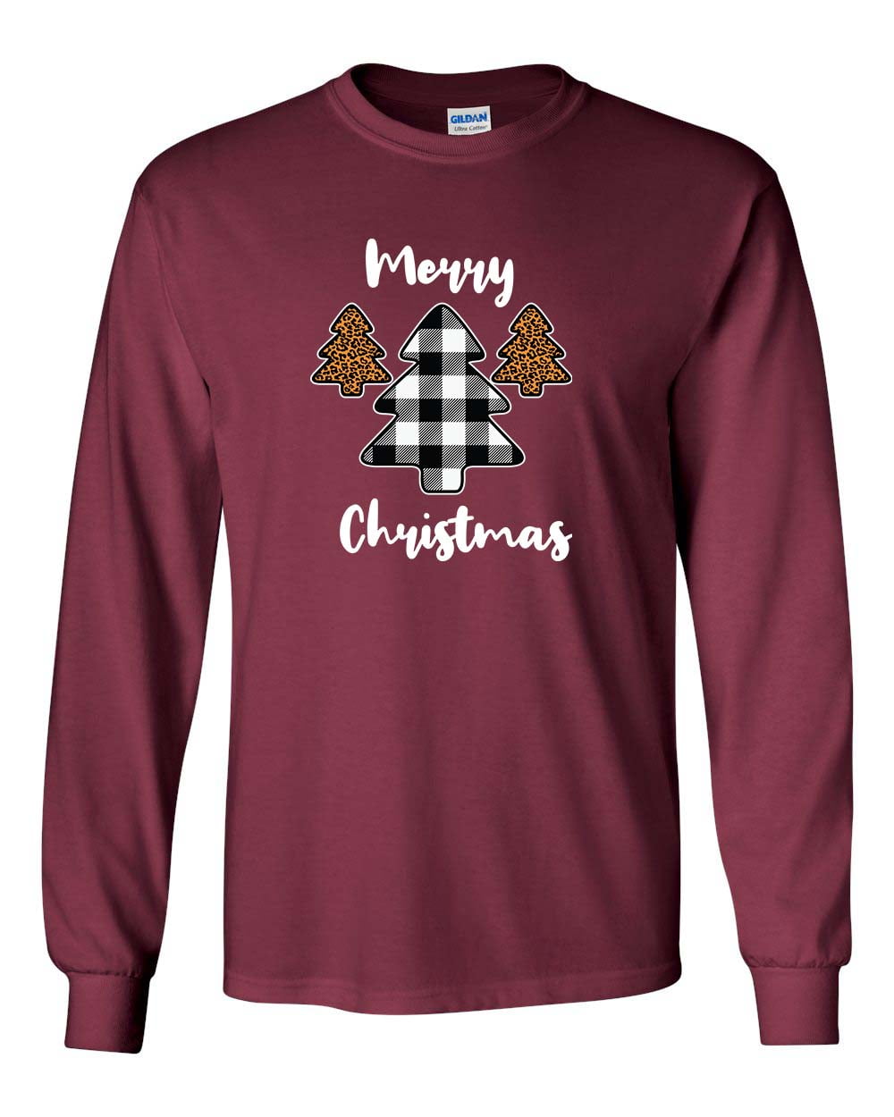 Merry Christmas Buffalo Plaid Leopard Print Trees Unisex Adult Long Sleeve - Bild 10 von 15