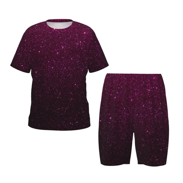 Fotbe Dark Purple Glitter Pijama Estampada de 2 Piezas para Niños – Ropa de Dormir de Manga Corta Cómoda para Niños y Niñas, Camiseta y Shorts de Algodón-Small