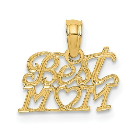 14k Yellow Gold Best Mom with Heart Charm Pendant (Best Heart Gold Rom)