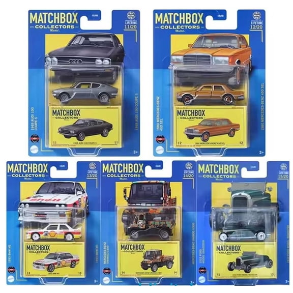 Matchbox Collectors Series Die-Cast Cars, 1969 Audi 100, 1980 Mercedes-Benz, BMW M5, Classic Models, Bundle of 5, Ages 3  GBJ48-965Y
