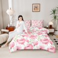thumbnail image 4 of Feelyou Flower Floral Women Bedding Comforter Set, Green Leaf Plant Twin Comforter Sets, Pink Ink Watercolor Reversible Bedding Set, Breathable Home Decor, 2pcs, 4 of 8