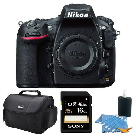 Nikon D810 36.3MP 1080p HD DSLR Camera 16GB Bundle includes Sony 16GB SDHC/SDXC Class 10 UHS-1 R40 Memory Card, Compact Deluxe Gadget Bag, and 3pc. Lens Cleaning