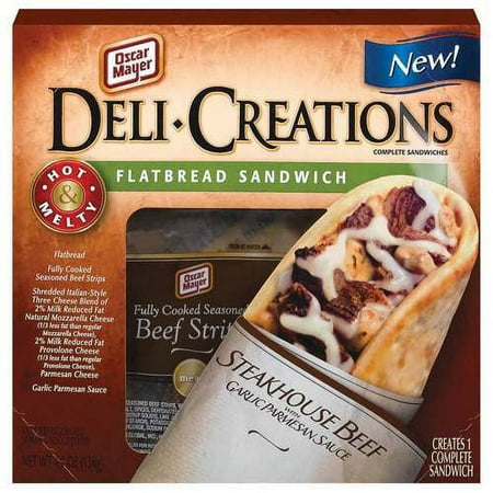 Oscar Mayer: Steakhouse Beef W/Garlic Parmesan Sauce Deli Creations Flatbread Sandwich, 4.9 oz