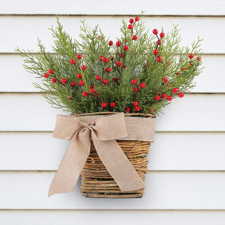 Artificial Christmas Wreath Holiday Wall Hanging Decoration Simulation Flower Basket Door Hanging Home Festive Red Fruit Vines Wreath for Seasonal Decor|Plastic Red NCHKUN