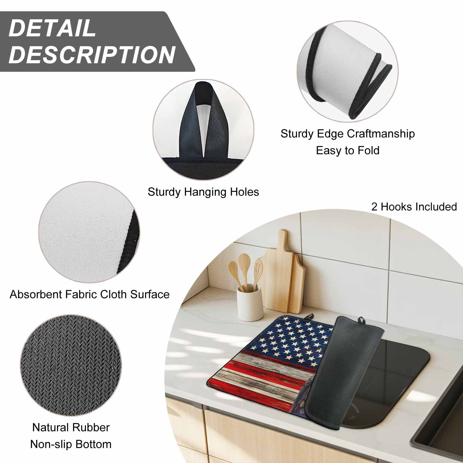American Flag Stove Top Cover for Electric Stove, Heat-proof & Non Slip Glass Top Stove Cover Protector, Vintage Eagle Blue Red USA Flag Kitchen Flat Cooktop Rubber Mat 24x21 Inches