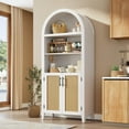 thumbnail image 2 of 5-Tier Arched Bookcase, Bookshelf with Rattan Door & Adjustable Shelves, Home Office Shelf Storage Organizer, Floor Standing Display Storage Shelves, Modern Bookcase for Bedroom/Living Room, 2 of 8