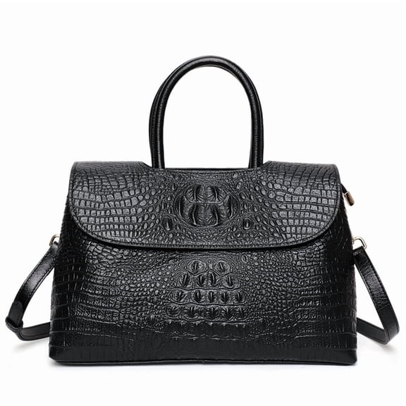 Aidrani   Genuine leather retro women's bag with crocodile pattern handbag, large capacity cowhide one shoulder crossbody bag