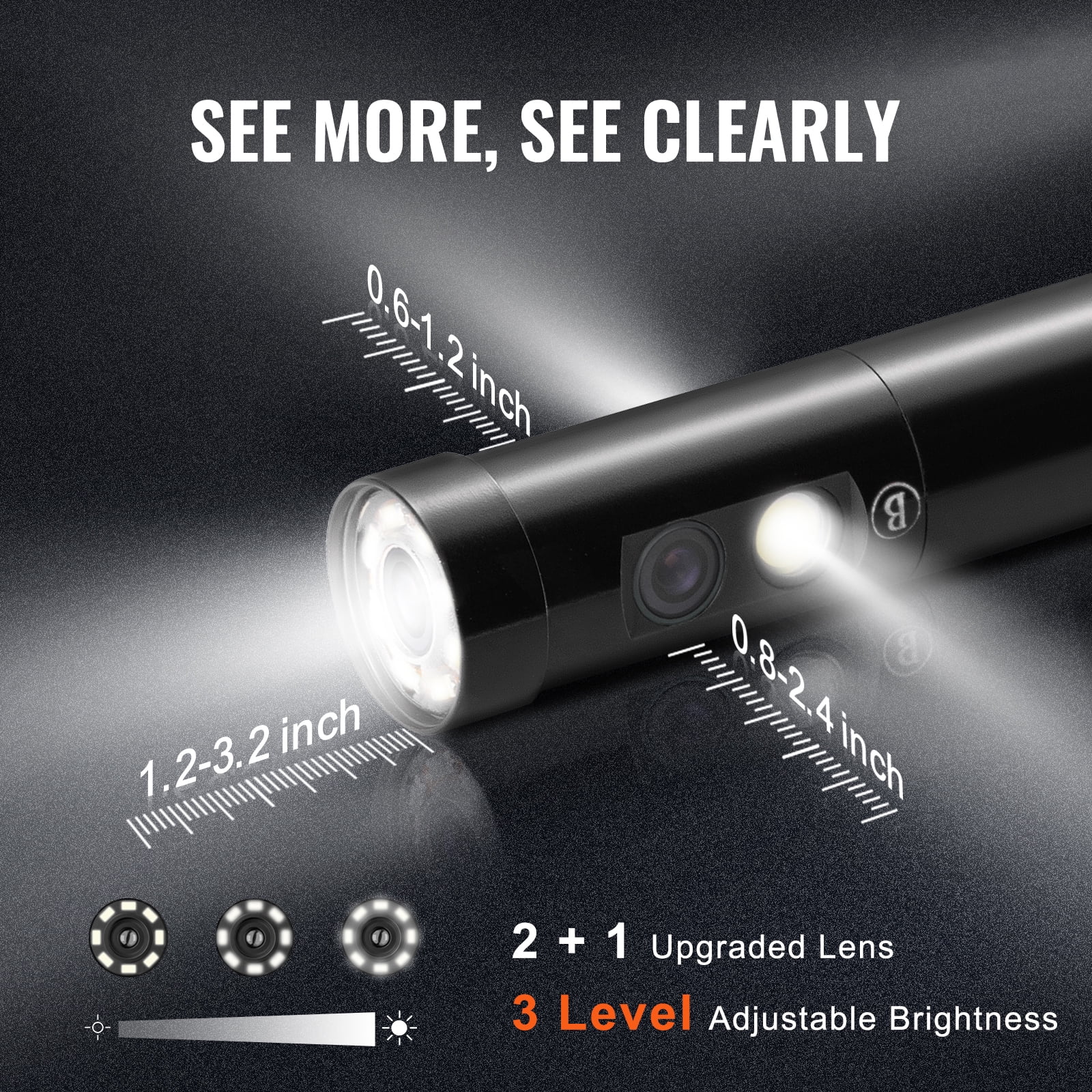 VEVOR Triple Lens Industrial Endoscope 16.4ft, 5" IPS Borescope Inspection Camera with 10 Lights, 1080P Sewer Camera and 5 View Modes , IP67 Flexible Scope Camera Snake Cable and 32GB TF Card