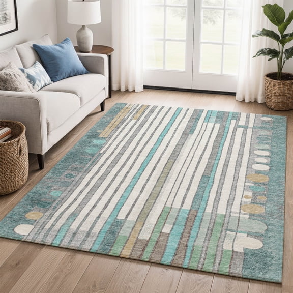 Addison Rugs Mayfield Premium Machine Washable Transitional Geometric Teal Rectangle Rug, 10' x 14'