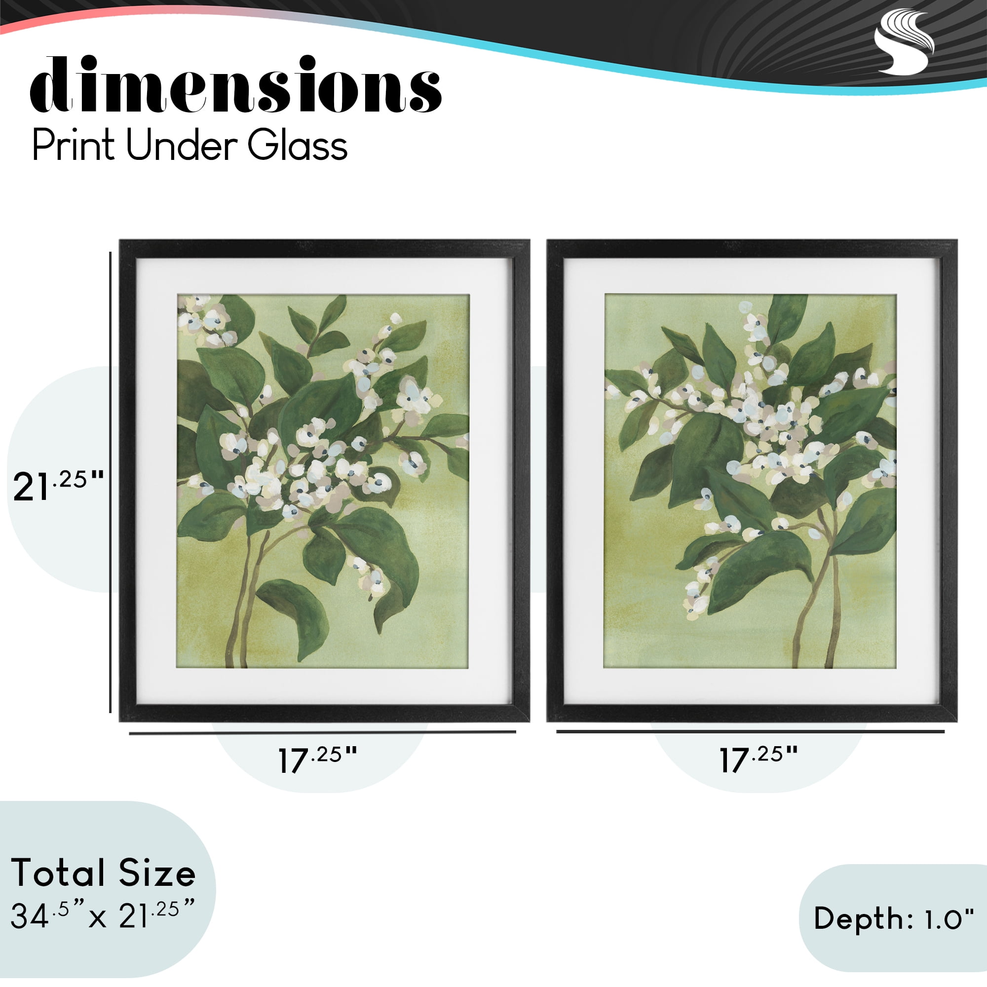 Stupell Industries Verdant Herb Blossoms 2 Piece Black Framed Print Under Glass Set, design by June Erica Vess