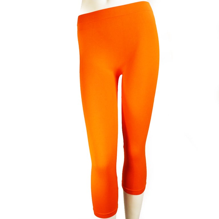 Womens Sexy Seamless Capri Leggings Tight Stretch Cropped Skinny Long Hot  Orange