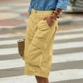 thumbnail image 5 of RYRJJ Women's High-Rise Cotton Twill Capri Hiking Shorts Multi Pocket Casual Loose Long Cargo Shorts Below Knee 3/4 Cargo Pants(Yellow,M), 5 of 9