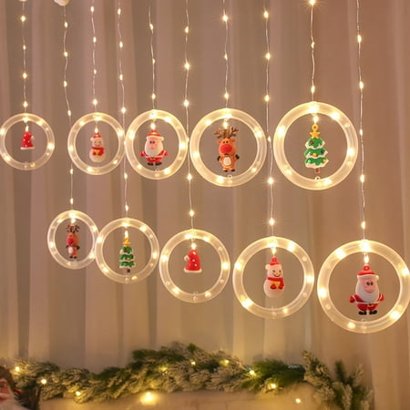 

Lingouzi Unique Christmas 3D Chandelier USB with Lights + Curtain String Lights + Christmas Cartoon Decorations LED Christmas Decor Curtain Lights