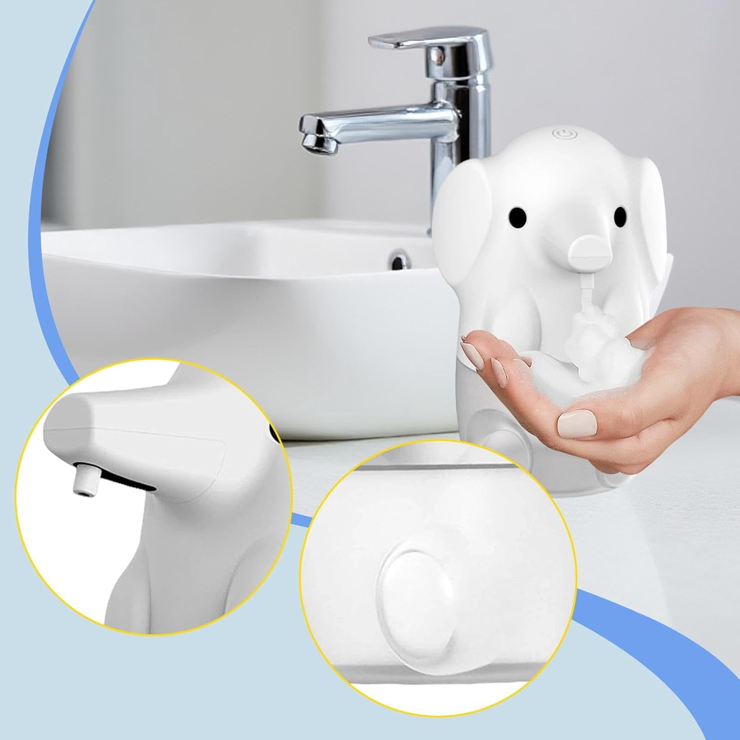 Liquid Soap Dispenser Automatic USB Powered Waterproof Model for Restaurant Use, White