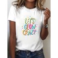 thumbnail image 7 of Women Crew Neck Let's Glow Crazy Graphic Print Short Sleeve Casual T-Shirt for Spring Summer, 7 of 7