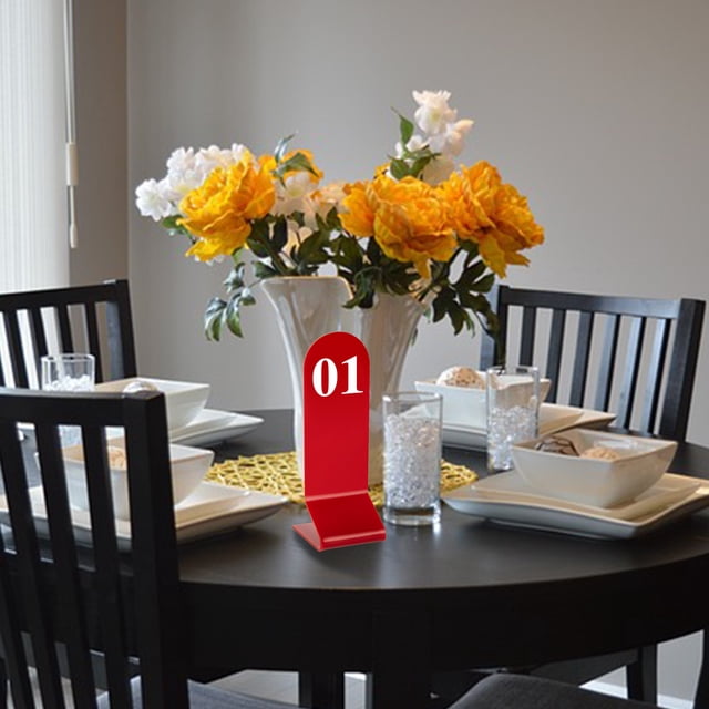 Aspire 10Pcs Acrylic Table Numbers, Tent Style Numbers Sign, Double Sided Table Number Card for Restaurant-Red-Number 51to60
