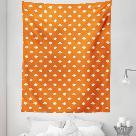 Orange and White Tapestry, Japanese Lotus Flower Silhouettes Blossoming Spring Season Pattern, Fabric Wall Hanging Decor for Bedroom Living Room Dorm, 5 Sizes, Orange and White, by Ambesonne