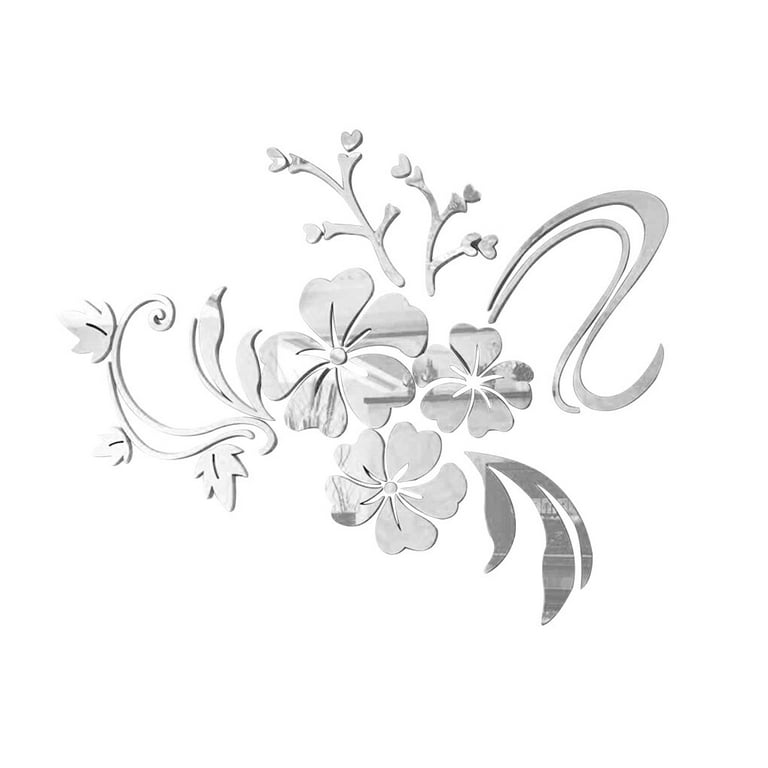 TureClos Wall Sticker 3D Flower Acrylic Mirror Decal Bath Home Decor Sticker  Self Adhesive Home Wall Decoration, Silver 