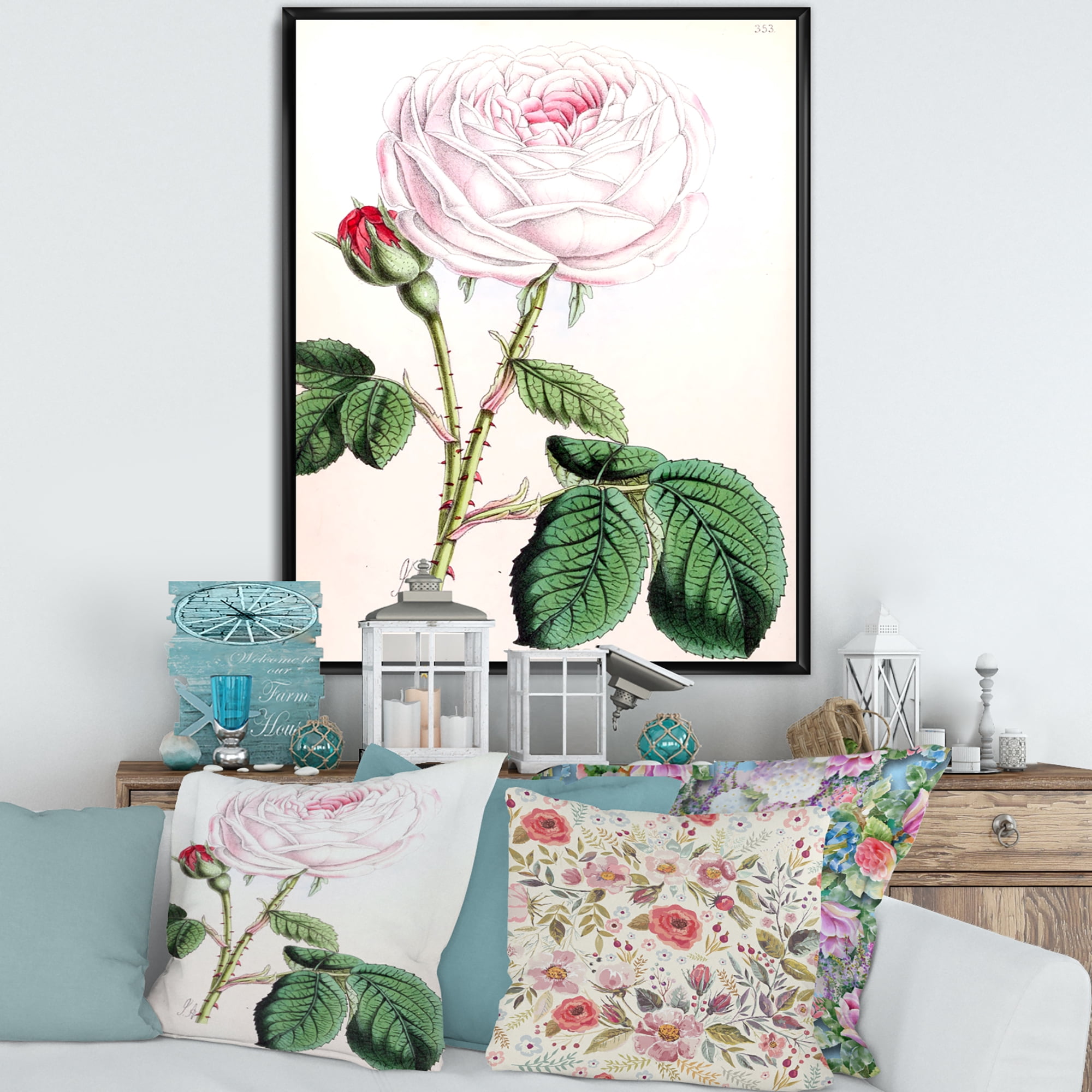 Designart 'Ancient Pink Flower' Traditional Framed Canvas Wall Art Print