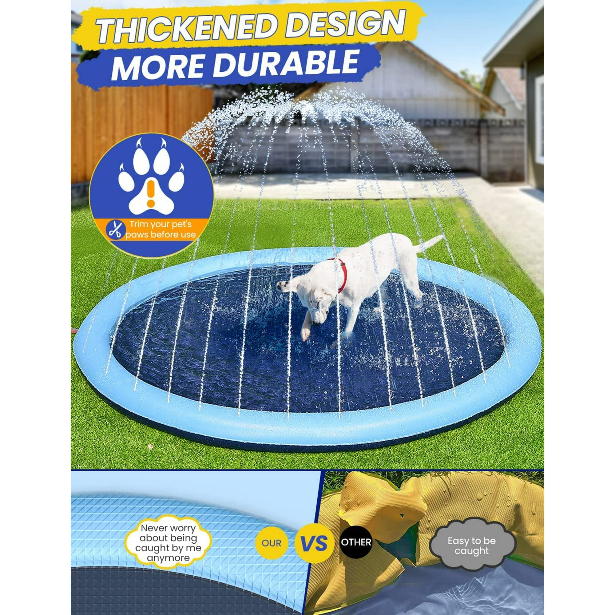 Dog Splash Pad Non Slip Splash Pad Sprinkler for Kids Kiddie Baby Shallow Pool Pet Outdoor Water Play Toy Wading Pool Mat Easy to Use Clean 87 inch Walmart