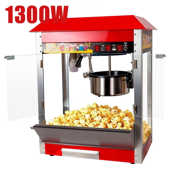 Popcorn Maker Machine - Professional Air Popper Popcorn Maker With 8 Oz Kettle Makes Up to 48 Cups Vintage Popcorn Machine Movie Theater Style, Red