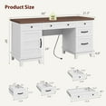 thumbnail image 2 of Executive Desk with File Drawers, Farmhouse Office Desk with Charging Station, 60 Inch Wood Computer Desk with Cabinet Storage for Study Work Writing, White Walnut, 2 of 8