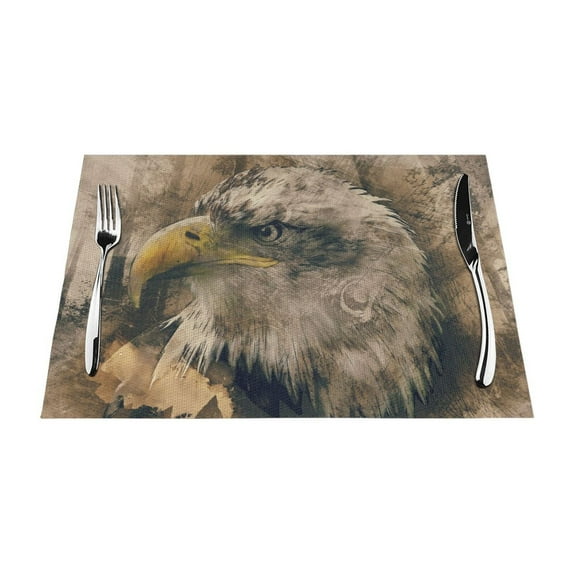 XMXT 4 Pcs Woven Placemats, Eagle Vintage Watercolor Stain Resistant Anti-Skid Placemat for Kitchen Table, 12 x 18 inches