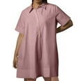 thumbnail image 1 of Erwazi Robe Chemise Décontractée d'Été pour Femmes Manches Courtes Col en V Boutonnée Mini Robe T-Shirt, 1 of 9